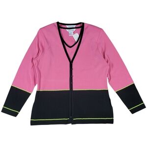 Misook 2 PC Twin Set Womens S Shell Tank Top & Cardigan Pink Black Knit Matching